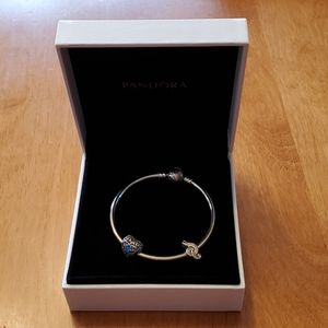 Never worn Pandora bracelet with two charms